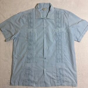 Silver Crest Men's XXL Guayabera Shirt Light Blue Embroidered 4 Pocket Coastal